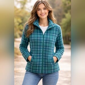 Old Navy Women's Plaid Utility Jacket in Blue and Green